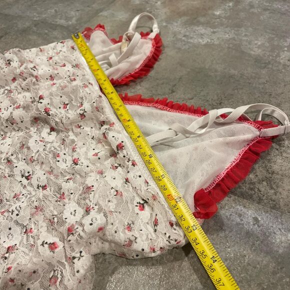 vintage jessica simpson white red floral lace tiered fairy slip dress size large - Picture 5 of 7